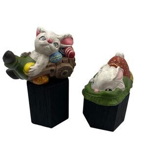 Vintage Handmade Ceramic Spring Easter Bunny Rabbit Figurine Set Letty Farr